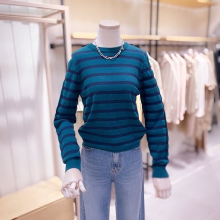 배색 스트라이프 긴팔 니트