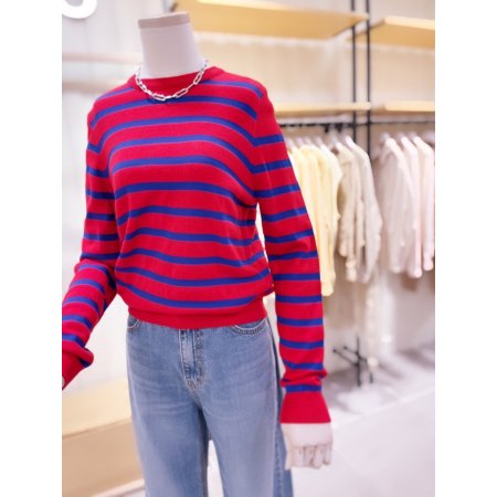 배색 스트라이프 긴팔 니트