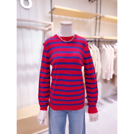 배색 스트라이프 긴팔 니트