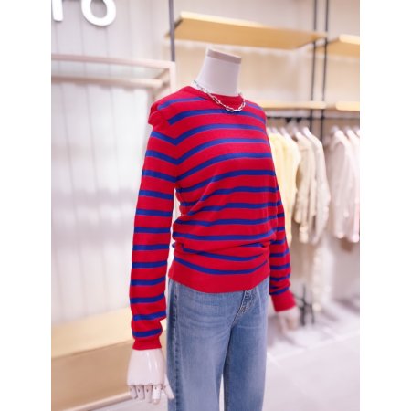 배색 스트라이프 긴팔 니트