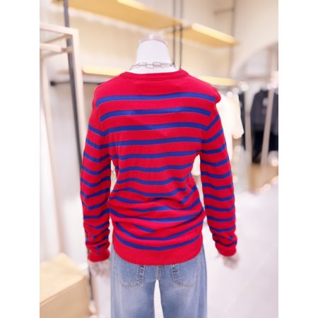 배색 스트라이프 긴팔 니트