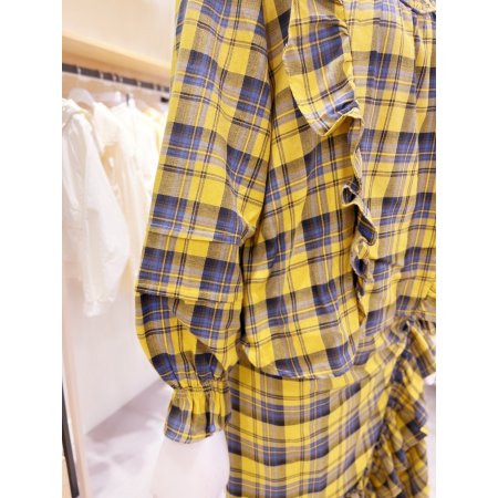 체크 두줄스모킹 프릴 블라우스