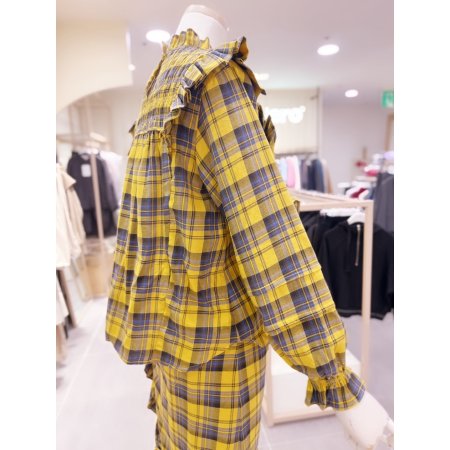 체크 두줄스모킹 프릴 블라우스