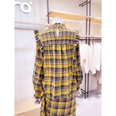 체크 두줄스모킹 프릴 블라우스