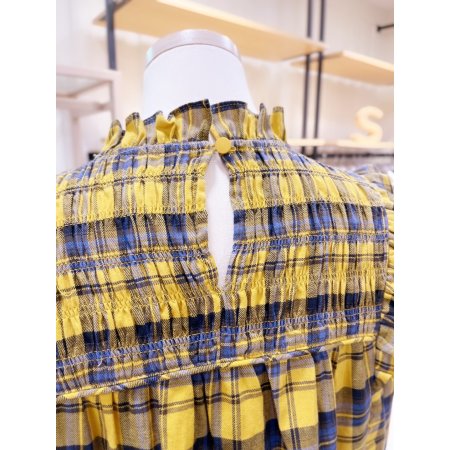 체크 두줄스모킹 프릴 블라우스