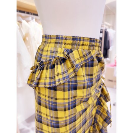 체크 스트링 장식 프릴 스커트