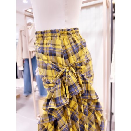 체크 스트링 장식 프릴 스커트