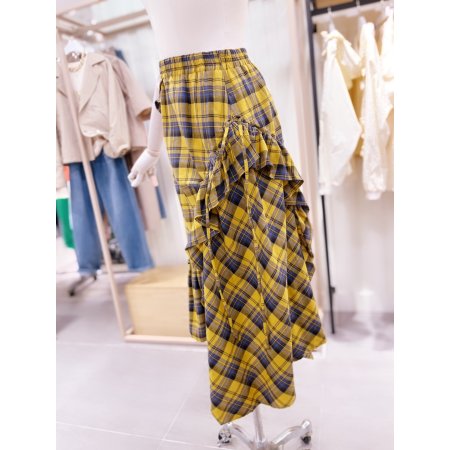 체크 스트링 장식 프릴 스커트