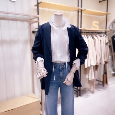 숄카라 디자인 싱글버튼 린넨 자켓