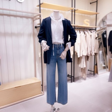 숄카라 디자인 싱글버튼 린넨 자켓