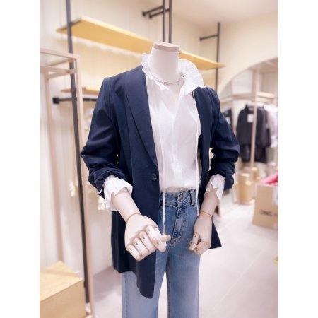 숄카라 디자인 싱글버튼 린넨 자켓