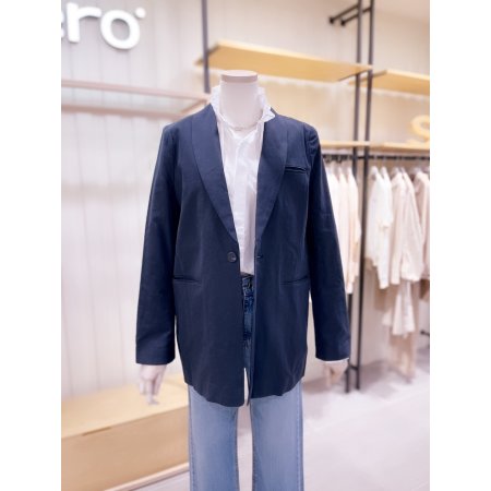 숄카라 디자인 싱글버튼 린넨 자켓