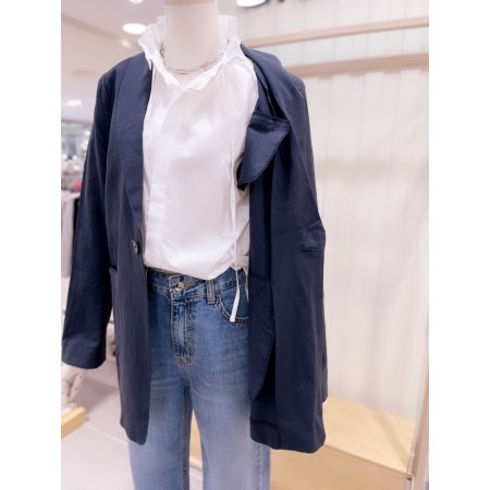 숄카라 디자인 싱글버튼 린넨 자켓