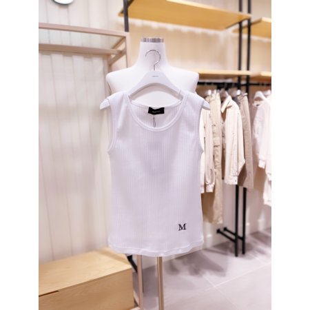 M자수 포인트 골지 민소매 티셔츠