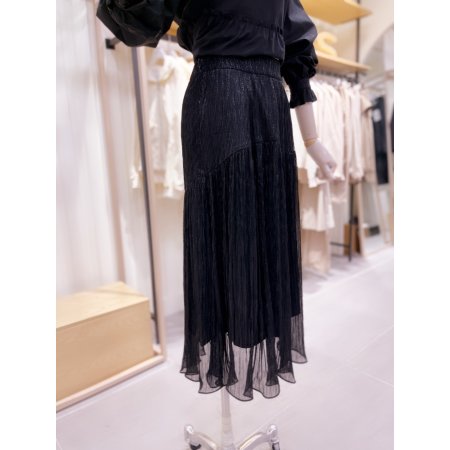 메탈주름지 라운드 절개 롱스커트