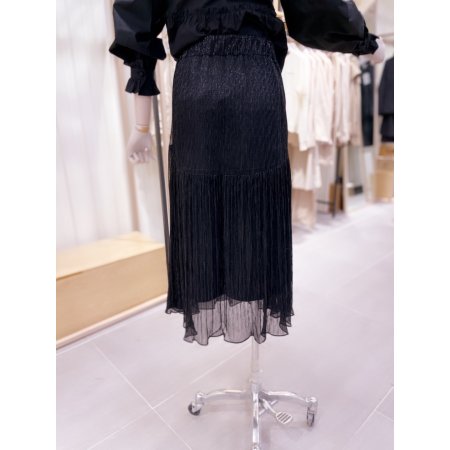 메탈주름지 라운드 절개 롱스커트