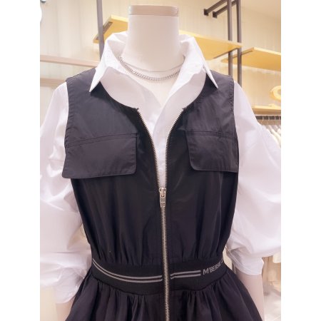 허리 로고밴딩 지퍼여밈 V넥 원피스	