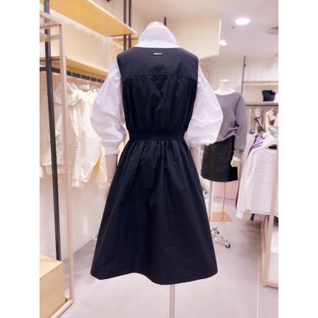 허리 로고밴딩 지퍼여밈 V넥 원피스	