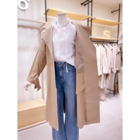 배색 벨트 포인트 트렌치