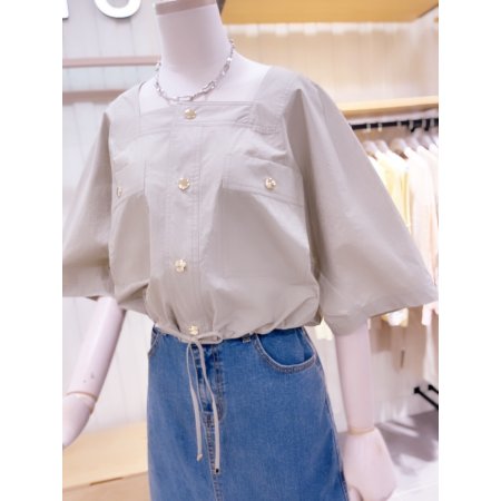 스퀘어넥 크랍 루즈핏 셔츠