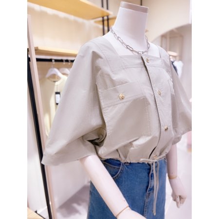 스퀘어넥 크랍 루즈핏 셔츠