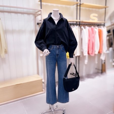 볼륨 소매 크롭 셔츠