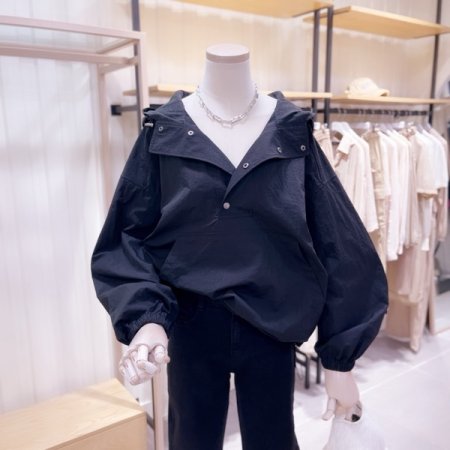 후드 배색 루즈핏 아노락 점퍼