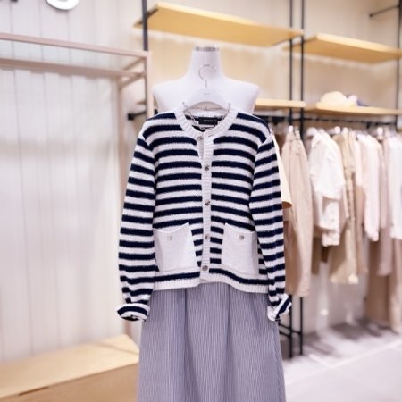 콤비배색 스트라이프 버튼 가디건