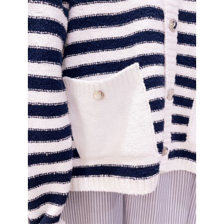 콤비배색 스트라이프 버튼 가디건