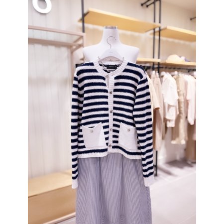 콤비배색 스트라이프 버튼 가디건