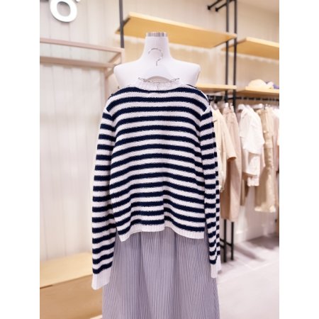 콤비배색 스트라이프 버튼 가디건