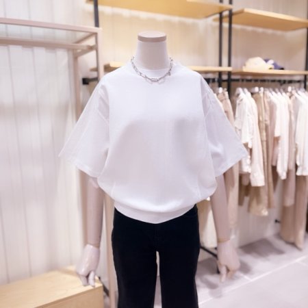 우븐 믹스 라운드 반팔 티셔츠