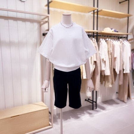 우븐 믹스 라운드 반팔 티셔츠