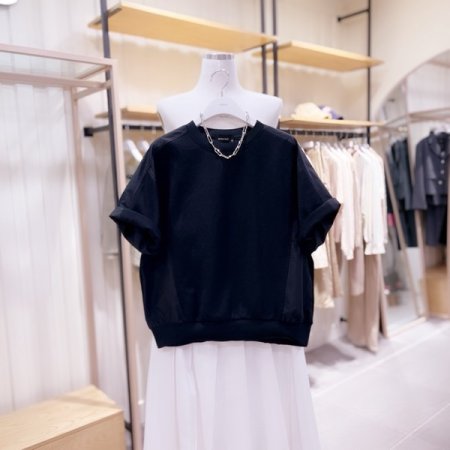 우븐 믹스 라운드 반팔 티셔츠