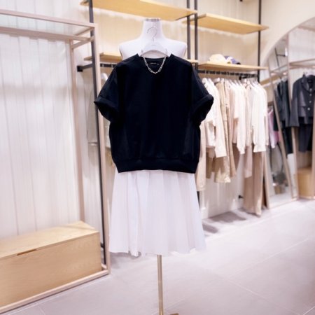 우븐 믹스 라운드 반팔 티셔츠