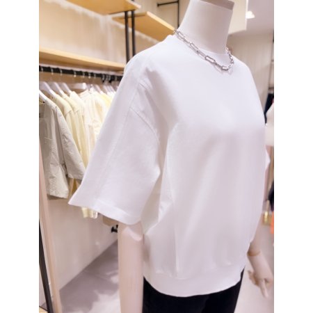 우븐 믹스 라운드 반팔 티셔츠