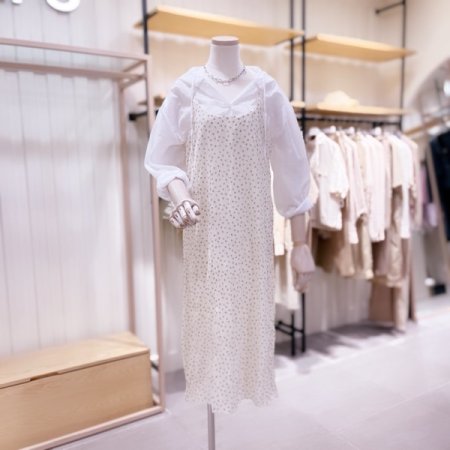 도트패턴 민소매 원피스