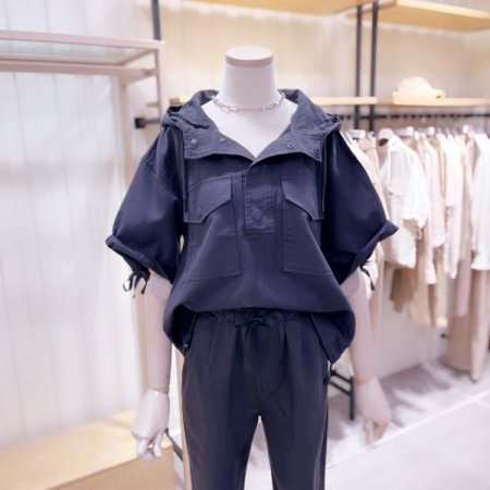 린넨 혼방 아노락 후드 셔츠