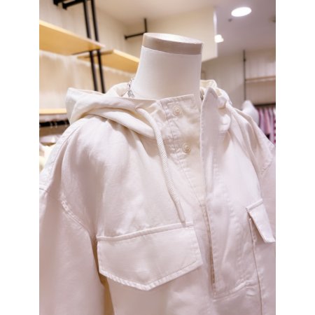 린넨 혼방 아노락 후드 셔츠