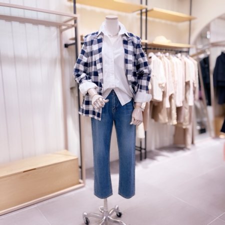 린넨 체크 싱글 자켓