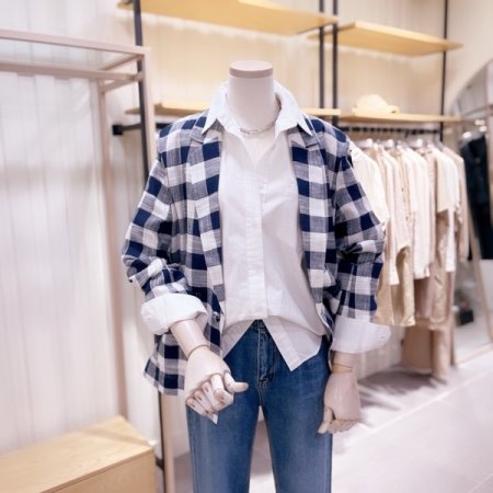 린넨 체크 싱글 자켓