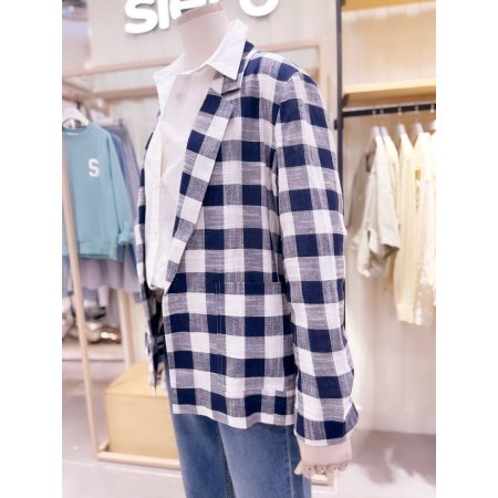 린넨 체크 싱글 자켓