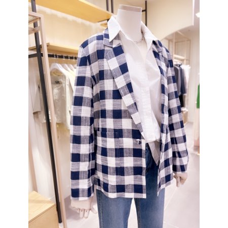 린넨 체크 싱글 자켓