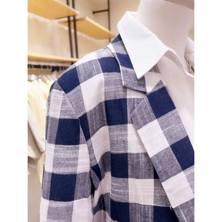 린넨 체크 싱글 자켓