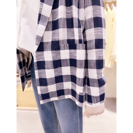 린넨 체크 싱글 자켓