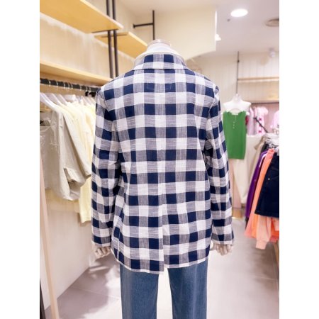린넨 체크 싱글 자켓