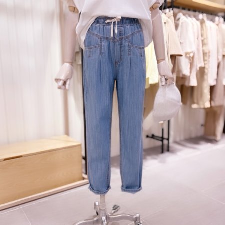 앞절개 풀밴딩 배기 데님 팬츠