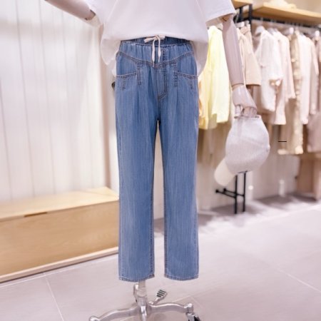 앞절개 풀밴딩 배기 데님 팬츠