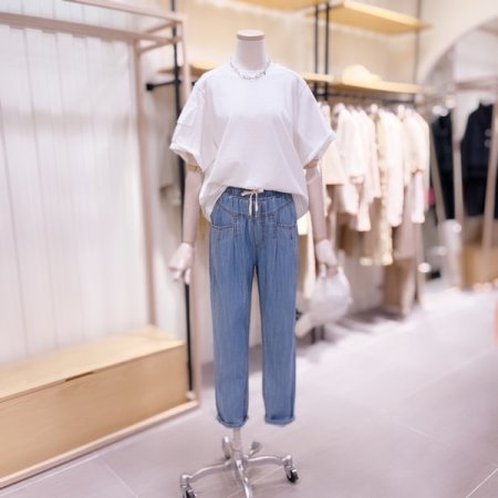 앞절개 풀밴딩 배기 데님 팬츠