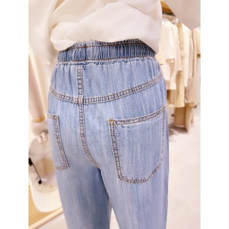 앞절개 풀밴딩 배기 데님 팬츠